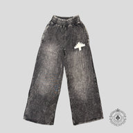 Vertabrae Wide Leg Sweatpants in Washed Black