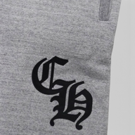 CLB XXIII Chrome Hearts Seven-11 grey cotton sweatshorts featuring black gothic CH logo embroidery