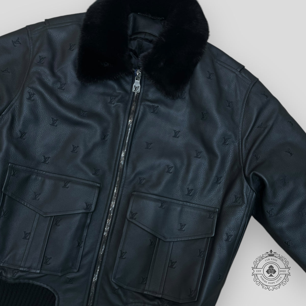 Louis Vuitton Leather Aviator Mink Collar