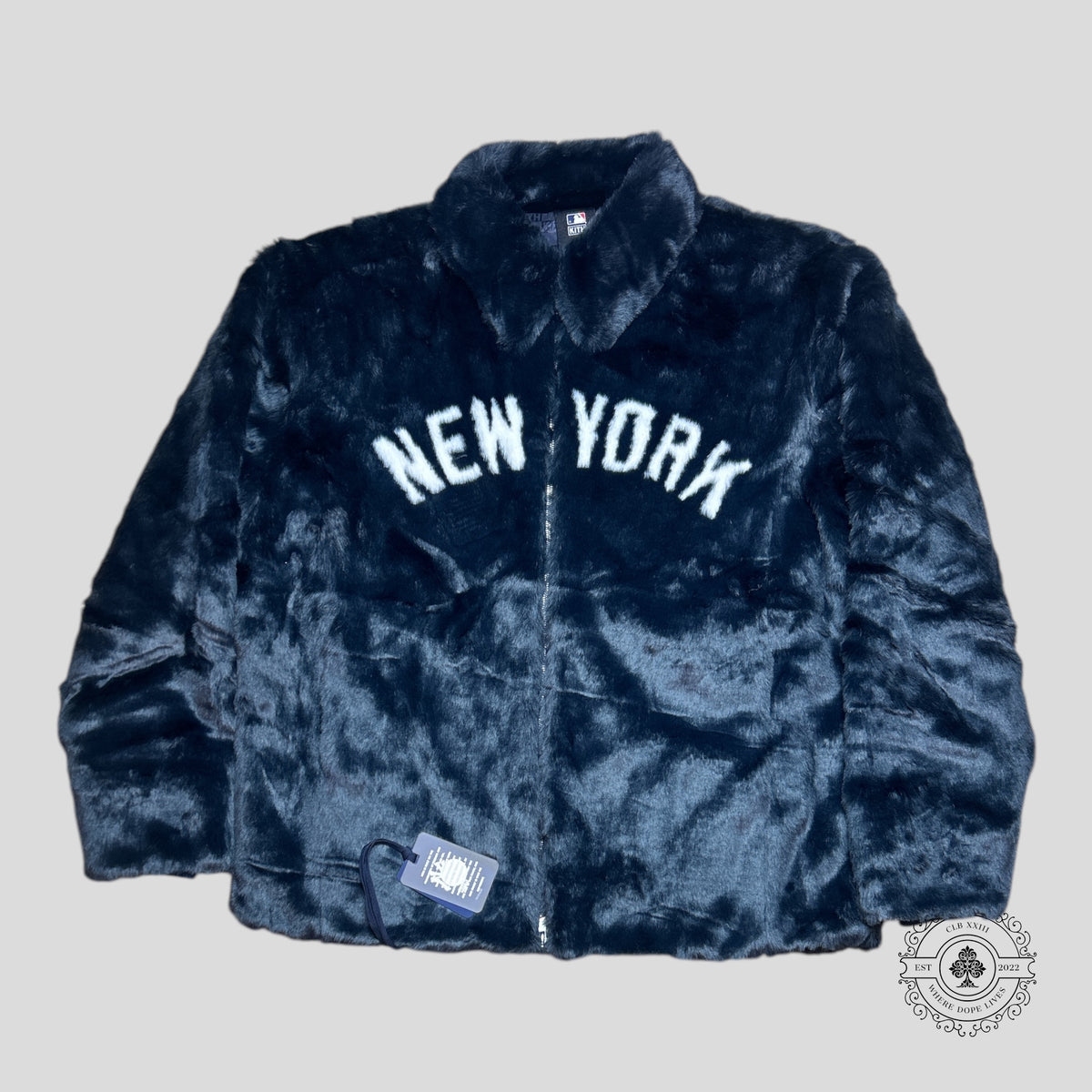 Kith Yankees Faux Fur Coaches Jacket in Navy