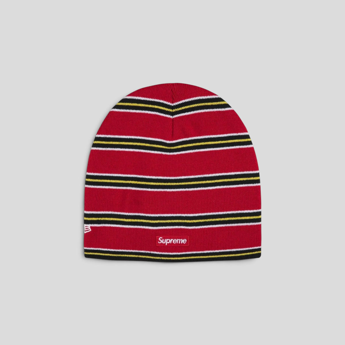 Supreme New Era Stripe Beanie in Red