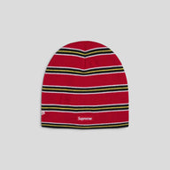Supreme New Era Stripe Beanie in Red