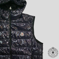 Moncler Hooded Puffer Vest in Navy Blue