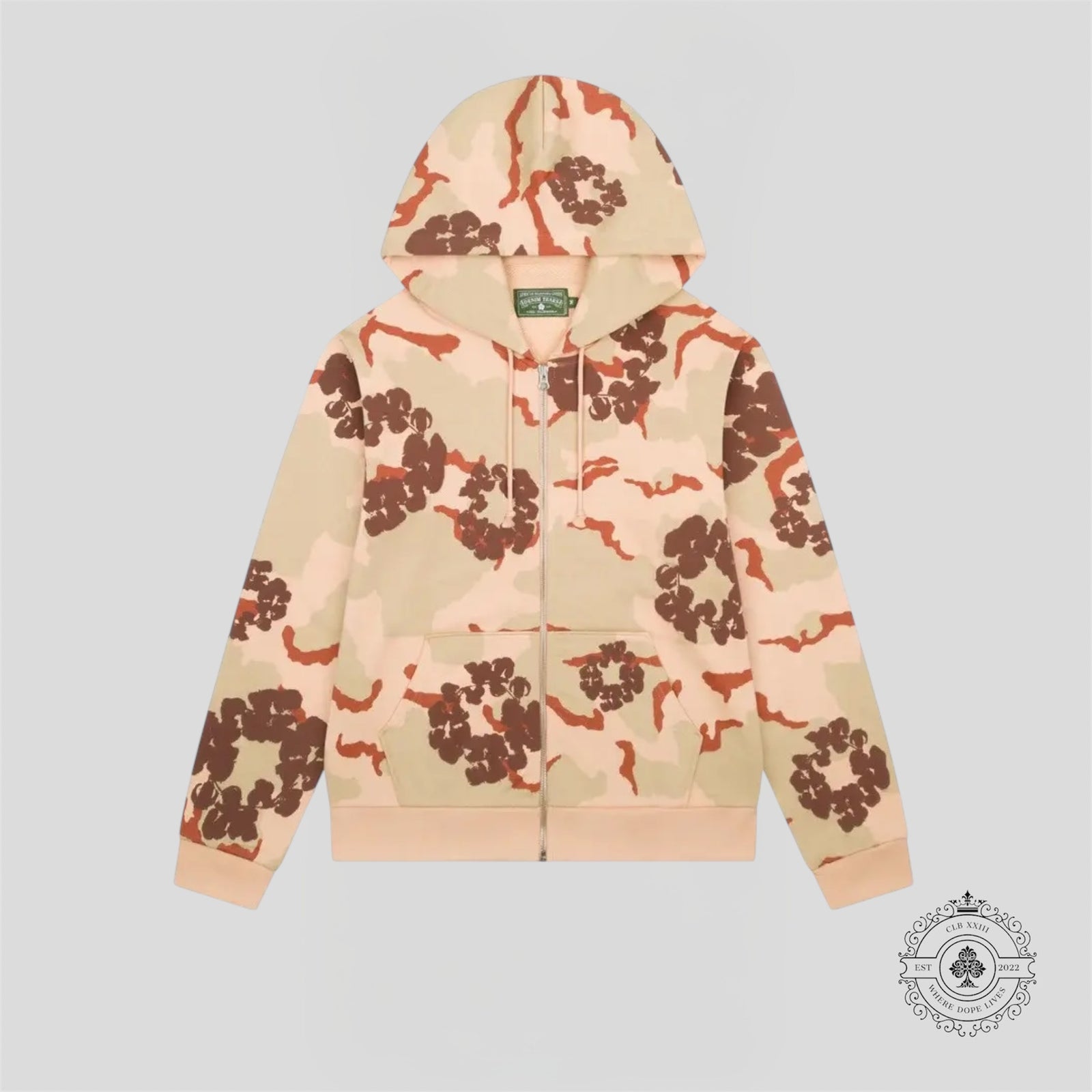 Denim Tears Camo Wreath Zip Up Hoodie in Desert Storm Camo