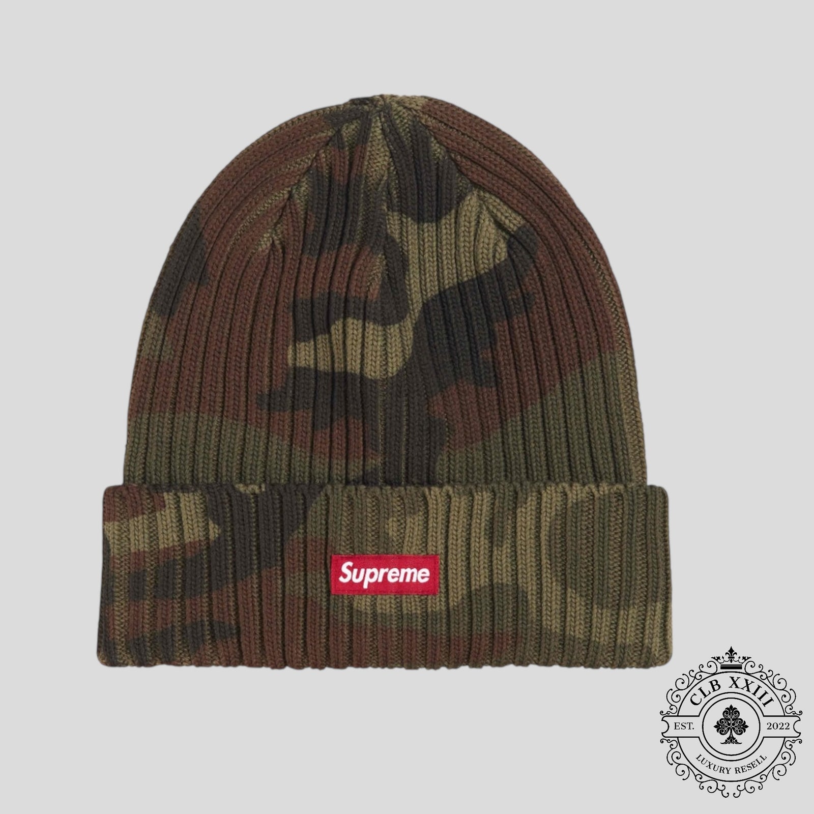 Supreme Overdyed Beanie (SS26) in Woodland Camo