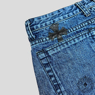 Chrome Hearts Leather Cross Patch Jean Shorts in Dark Wash