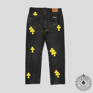 Chrome Hearts Cross Patch Jeans in Black/Yellow