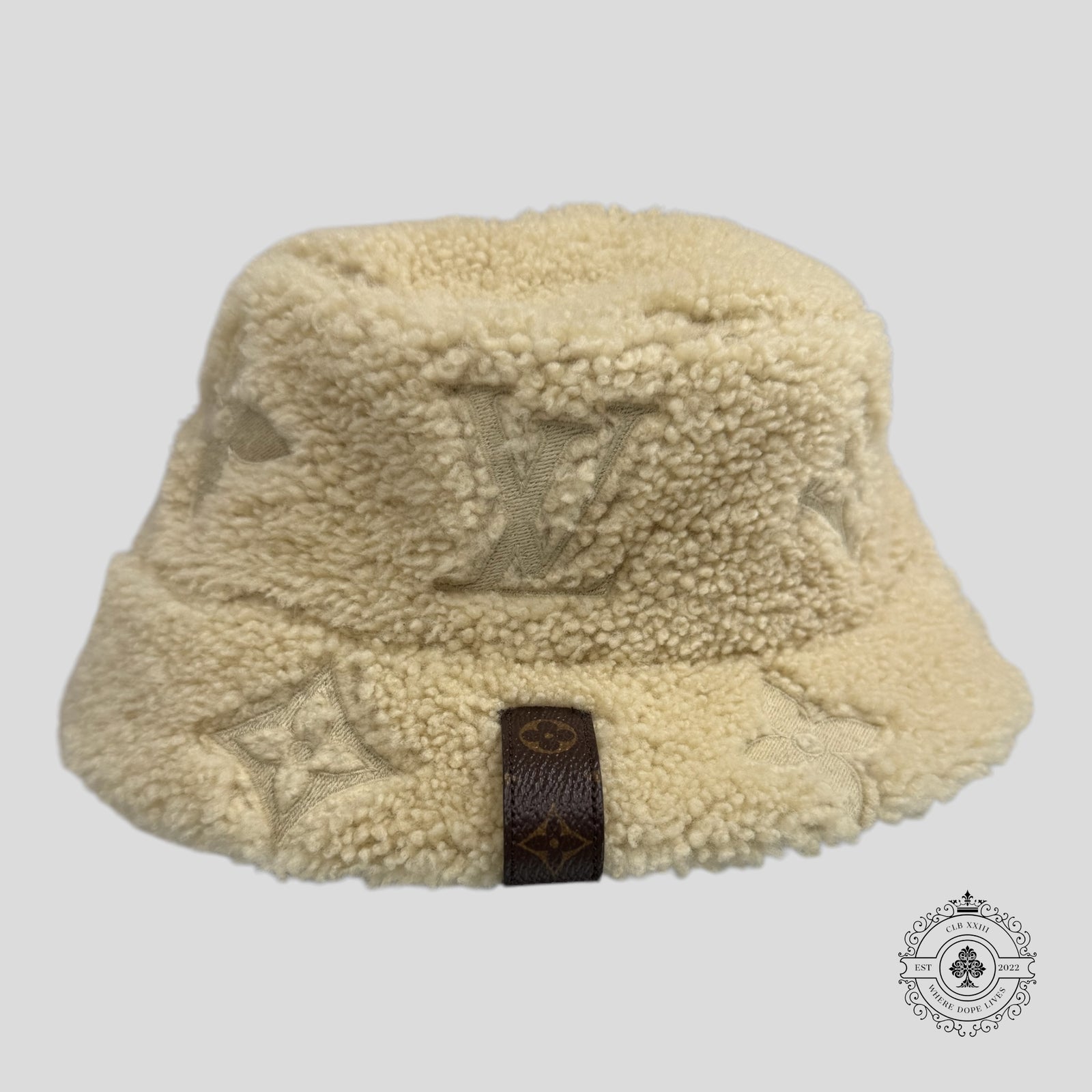 Louis Vuitton Shearling LV Curly Monogram Bucket Hat in Off White