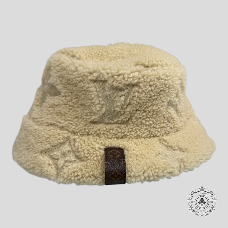 Louis Vuitton Shearling LV Curly Monogram Bucket Hat in Off White
