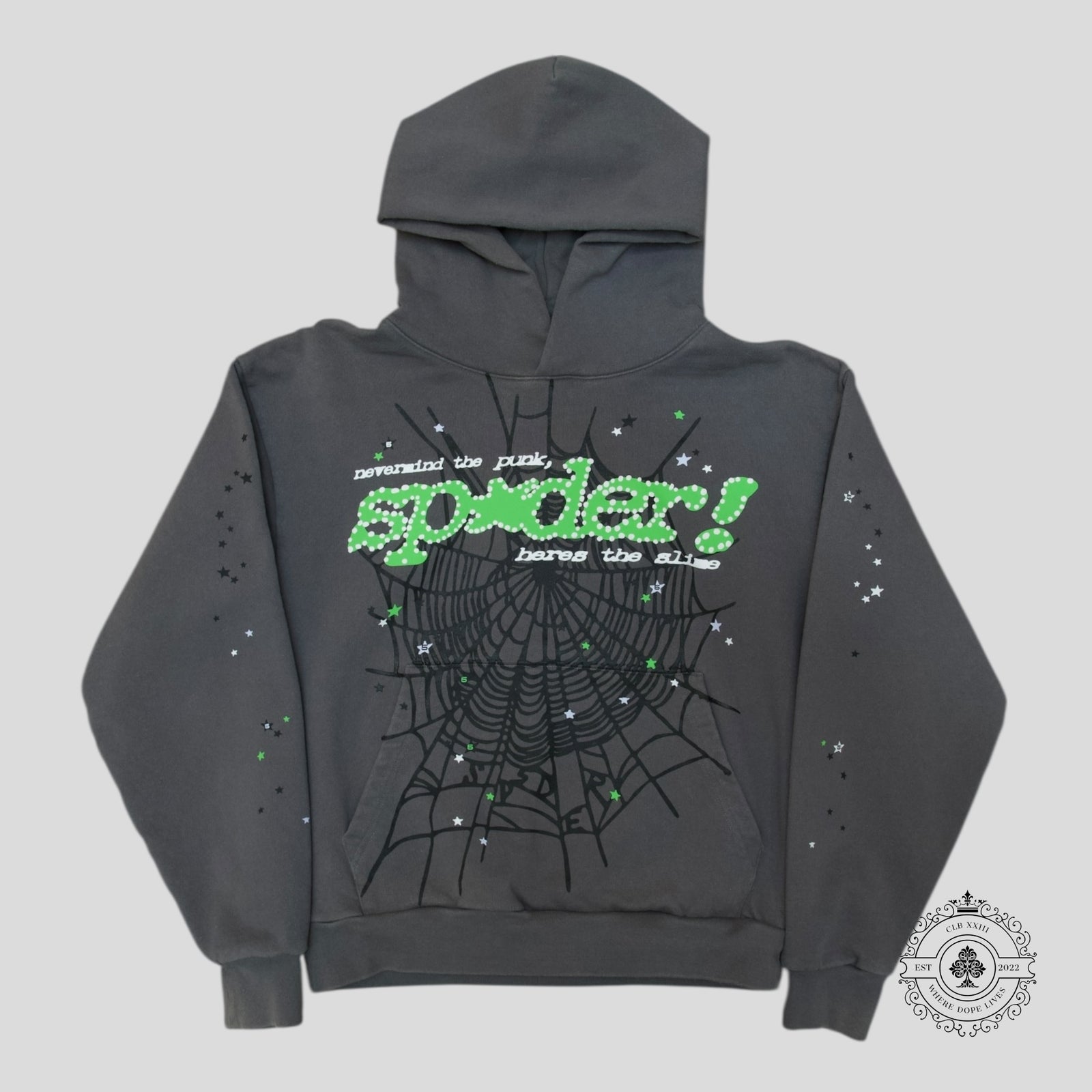 Sp5der Punk V2 Hoodie in Slate Grey - Preowned