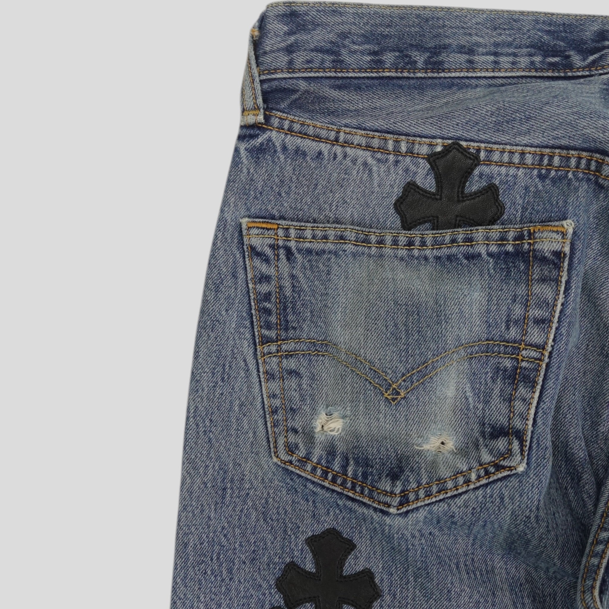 Chrome Hearts Leather Cross Patch Jeans
