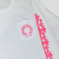 Chrome Hearts Horseshoe Logo Long Sleeve Tee in White/Pink