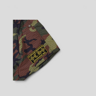 CLB XXIII Chrome Hearts camo board shorts in polyamide with signature logo patch and silver hardware detail