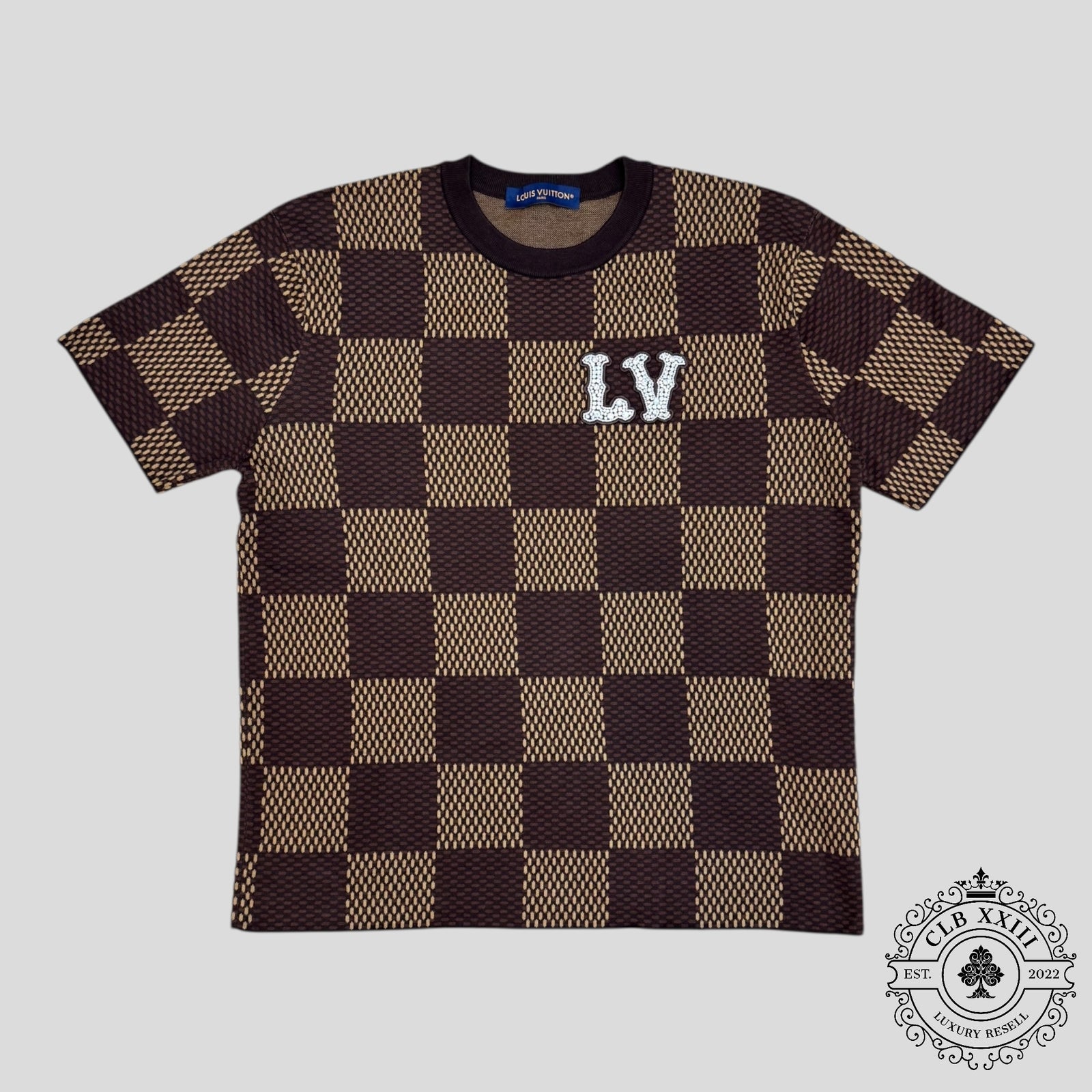 Louis Vuitton Damier Short-Sleeved Crewneck With LV Crystal Patch
