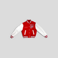 CLB XXIII Louis Vuitton red wool and white calf leather varsity blouson jacket with rhinestone LA logo