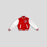 CLB XXIII Louis Vuitton red wool and white calf leather varsity blouson jacket with rhinestone LA logo