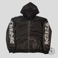 Chrome Hearts Leather Zip Up Hoodie in Black