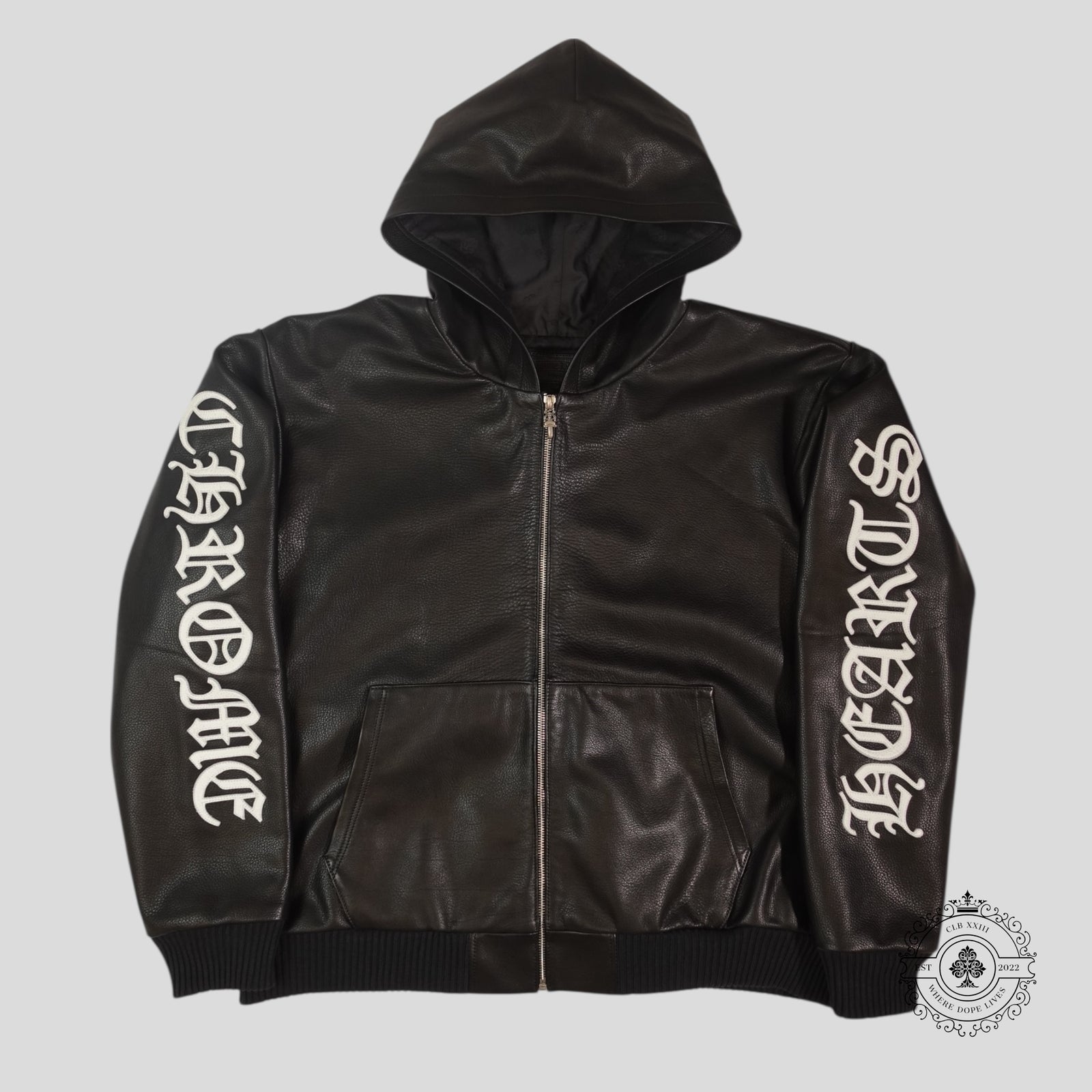Chrome Hearts Leather Zip Up Hoodie in Black