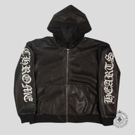 Chrome Hearts Leather Zip Up Hoodie in Black