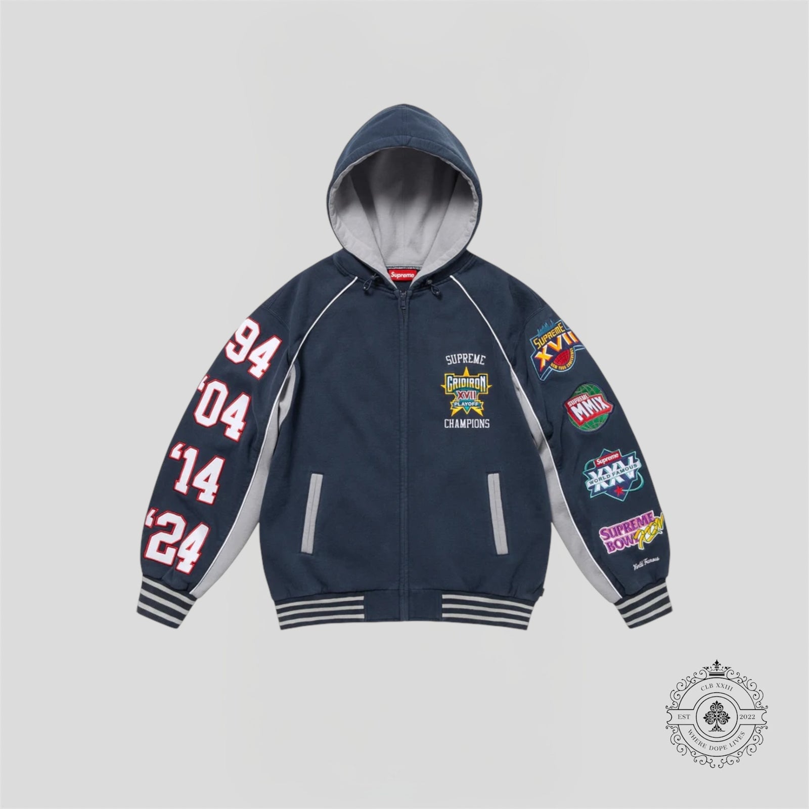 Supreme Playoffs Zip Up Hooded Sweatshirt in Navy