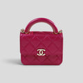 Chanel Lambskin Quilted Top Handle Clutch in Pink