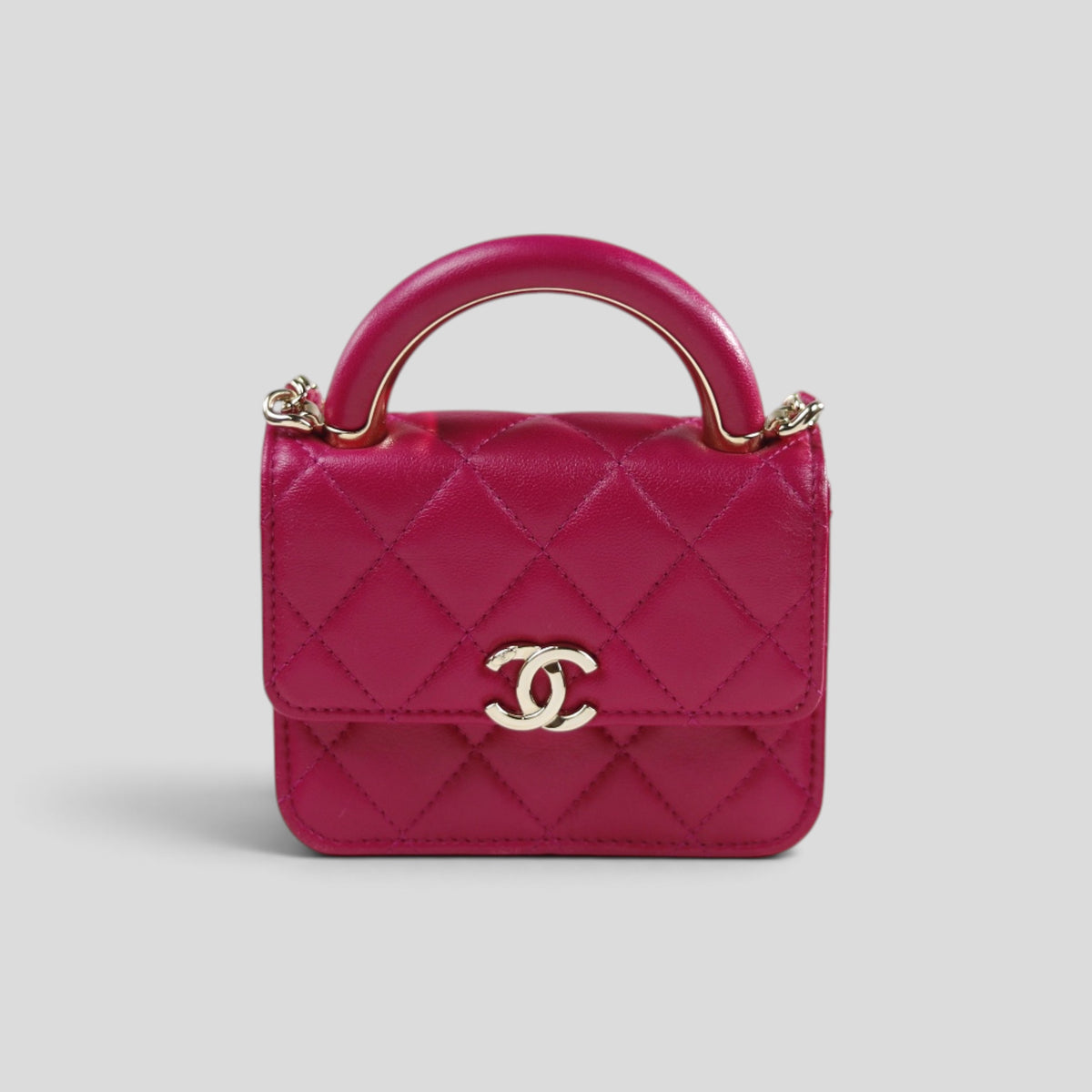 Chanel Lambskin Quilted Top Handle Clutch in Pink