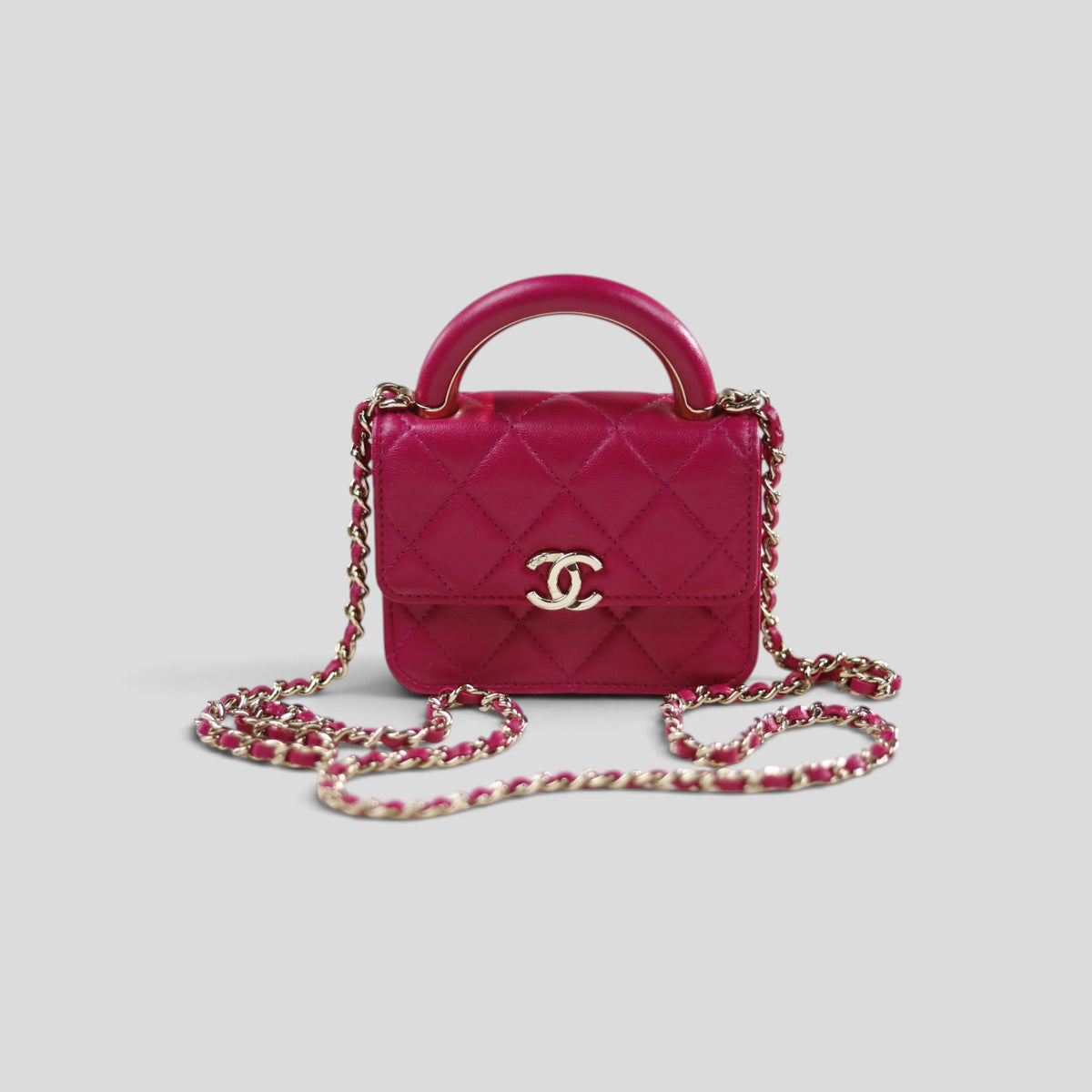 Chanel Lambskin Quilted Top Handle Clutch in Pink