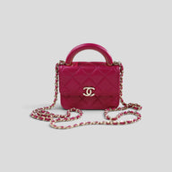 Chanel Lambskin Quilted Top Handle Clutch in Pink