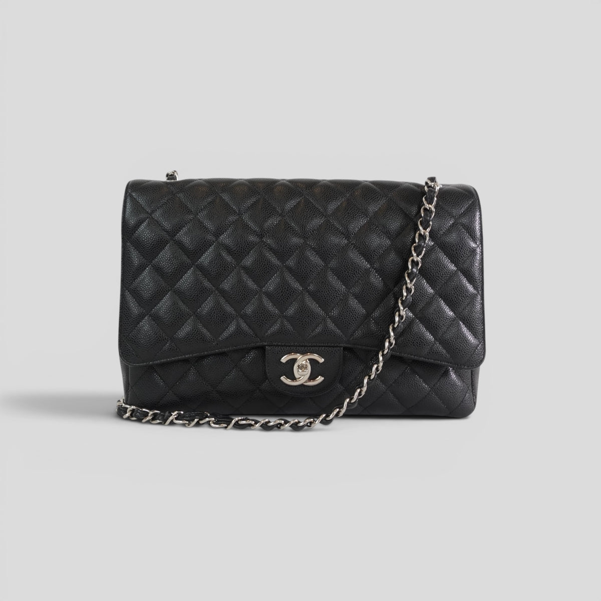 Chanel Caviar Leather Jumbo Quilted Flap Bag in Black