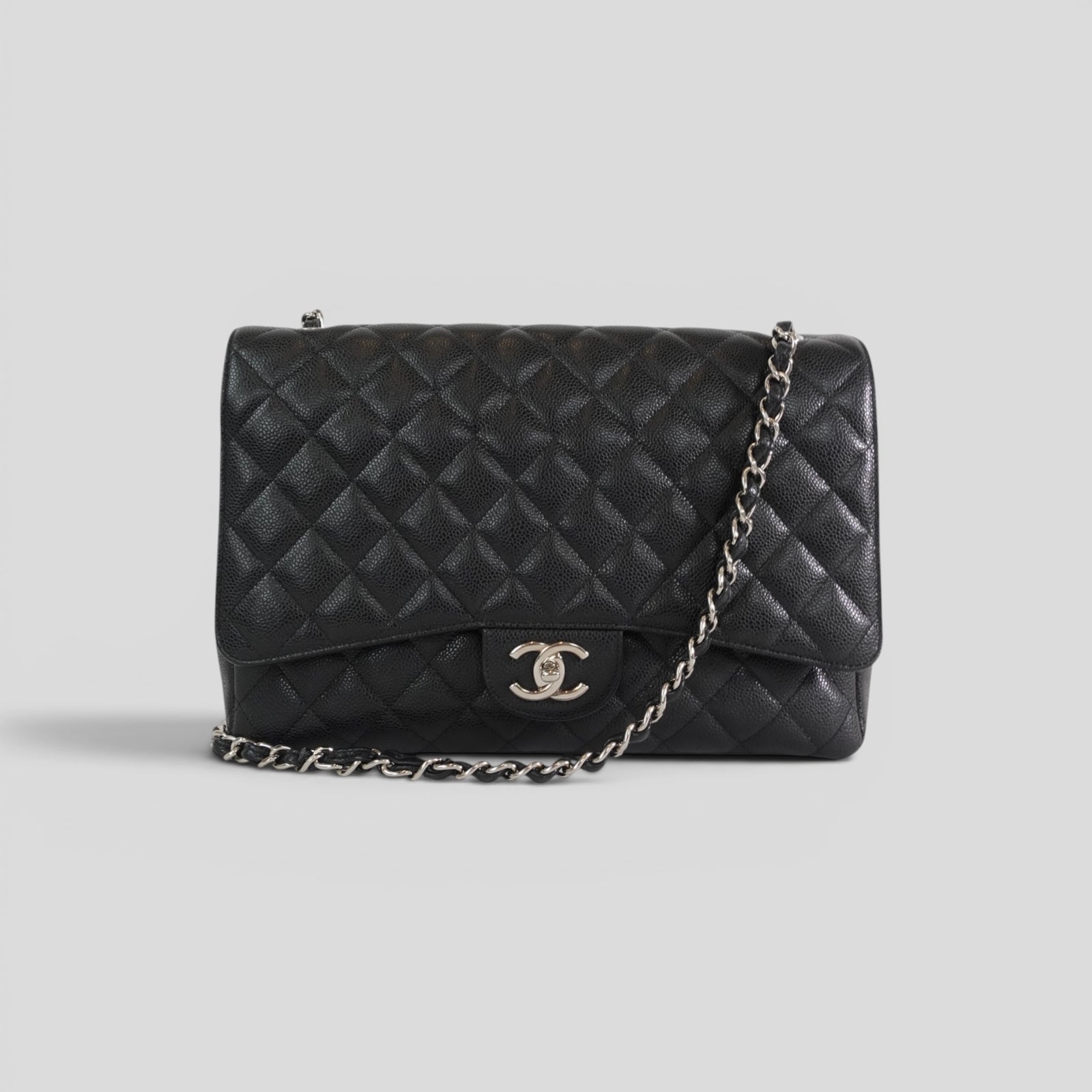 Chanel Caviar Leather Jumbo Quilted Flap Bag in Black