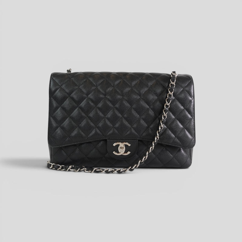 Chanel Caviar Leather Jumbo Quilted Flap Bag in Black