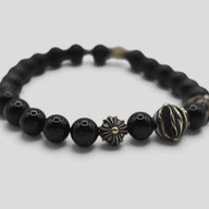 Chrome Hearts 12mm Silver Cross Beaded Bracelet in Black