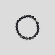 Chrome Hearts 12mm Silver Cross Beaded Bracelet in Black