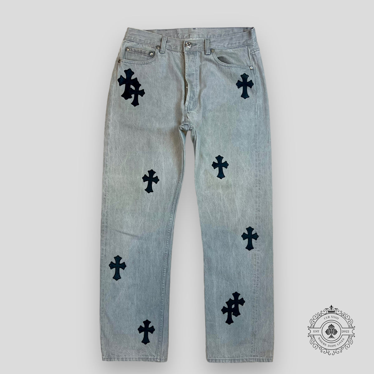 Chrome Hearts Cross Patch Pants in Grey / Black