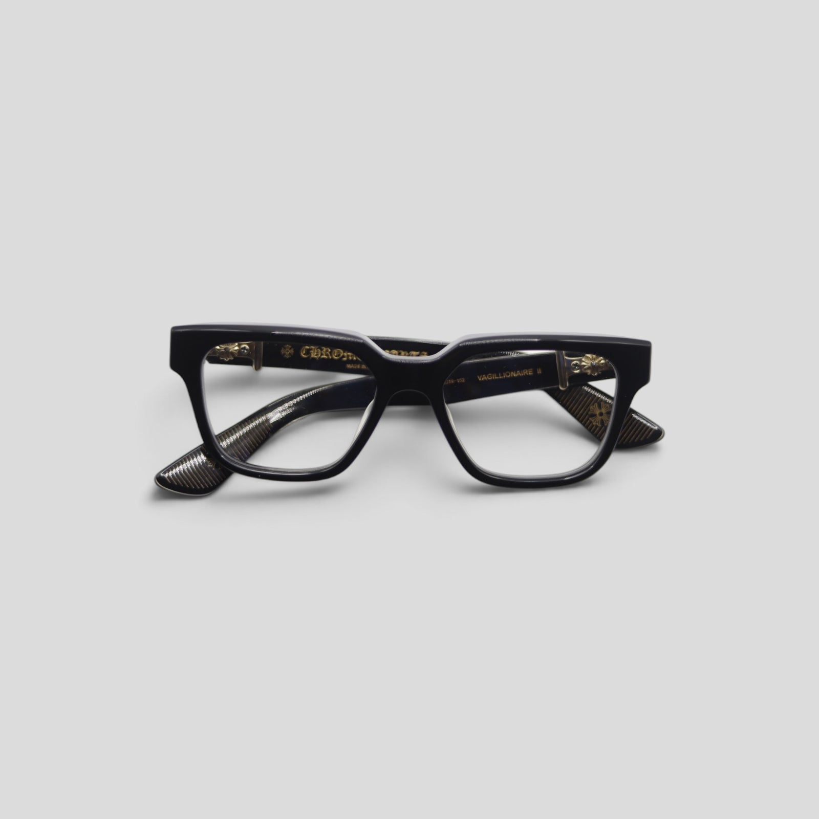 Chrome Hearts Diamond Embellished Vagillionaire II Glasses in Black/Gold