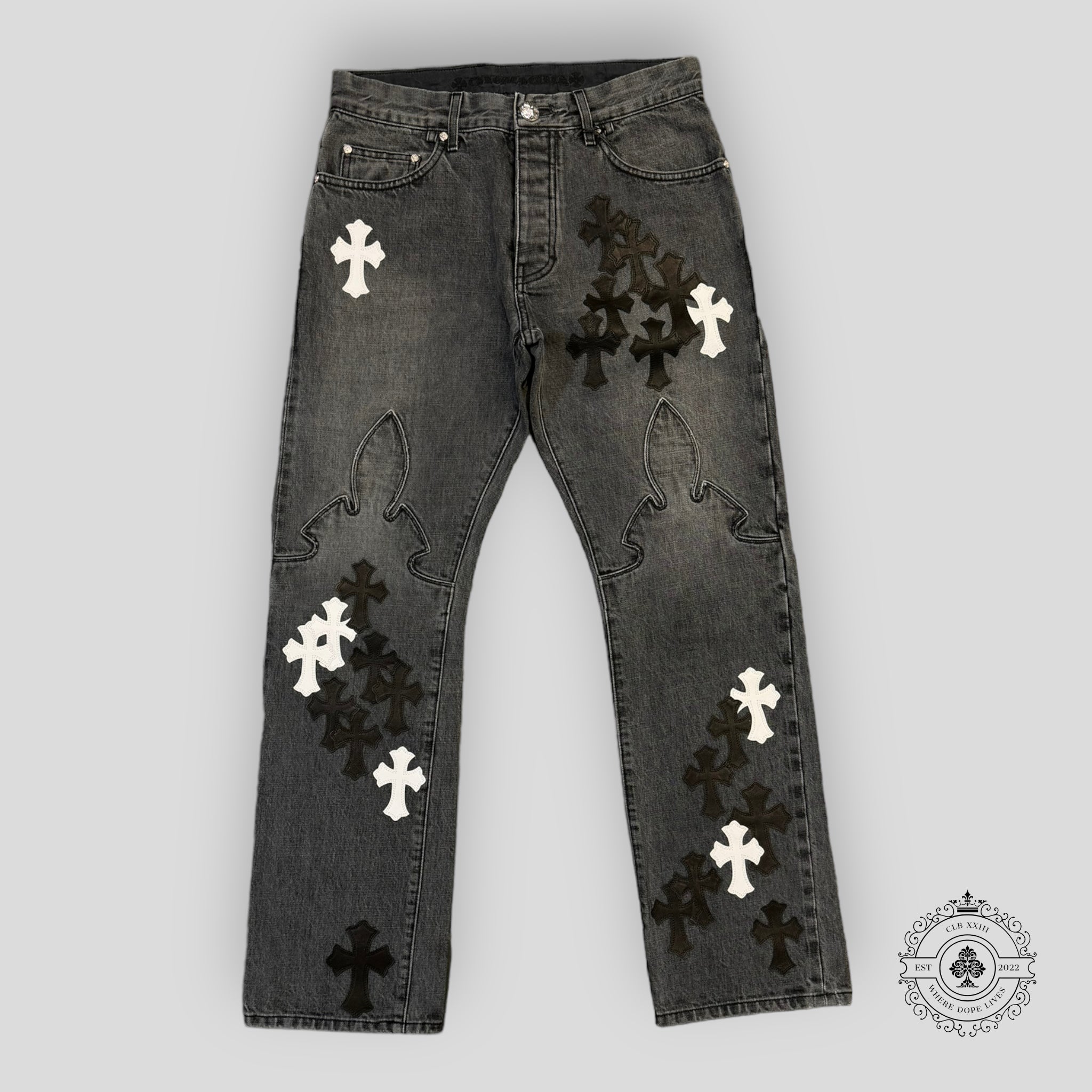 Chrome Hearts Black Leather Fleur Knee Carpenter Pants