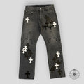 Chrome Hearts Fleur Knee Jeans in Black/White