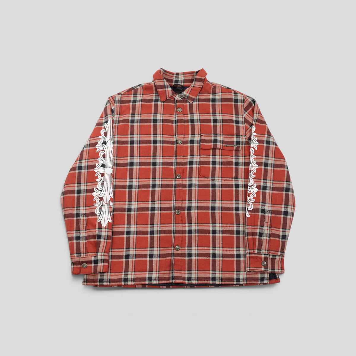 Chrome Hearts Floral Sleeve Flannel in Red/White