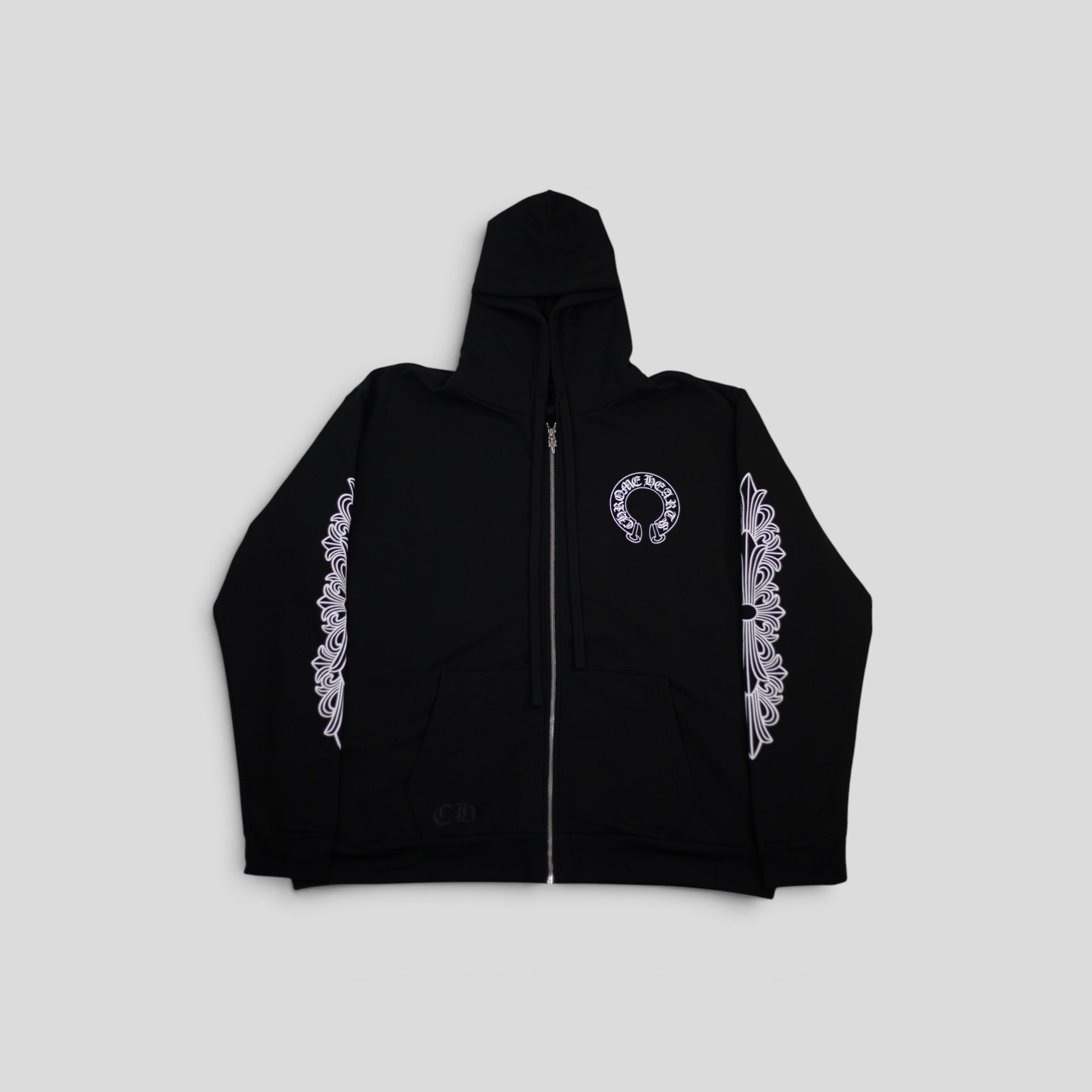 Chrome Hearts Horseshoe Logo Zip Up Hoodie in Black | Authentic