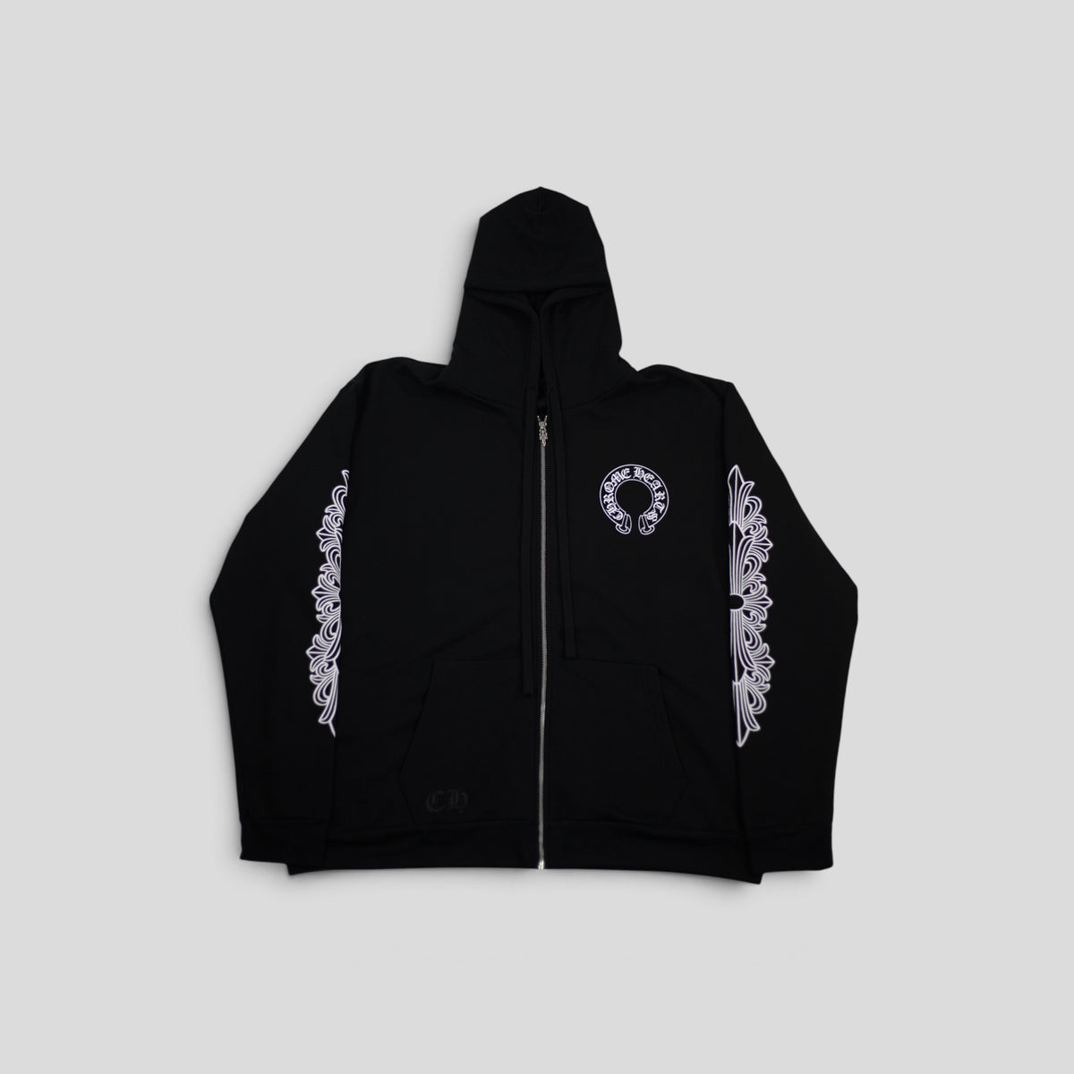 Chrome Hearts Horseshoe Logo Zip Up Hoodie in Black