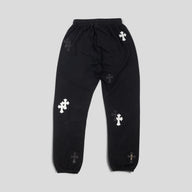 Chrome Hearts Leather Cross Patch Spike Pendant Drawstring Sweatpants in Black