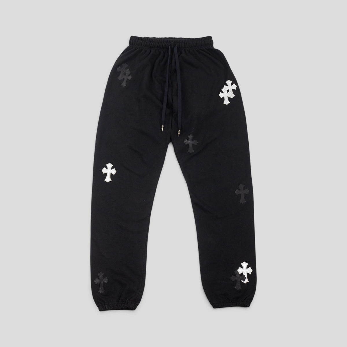 Chrome Hearts Leather Cross Patch Spike Pendant Drawstring Sweatpants in Black