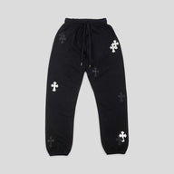 Chrome Hearts Leather Cross Patch Spike Pendant Drawstring Sweatpants in Black