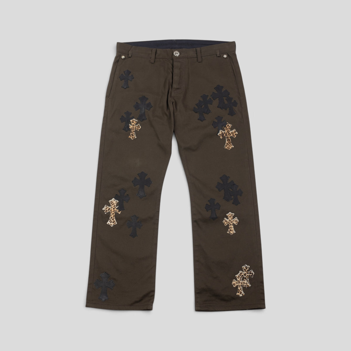 Chrome Hearts Leopard Cross Patch Chinos in Brown