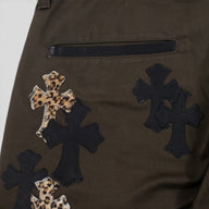Chrome Hearts Leopard Cross Patch Chinos in Brown
