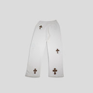 Chrome Hearts Leopard Cross Patch Sweatpants in White