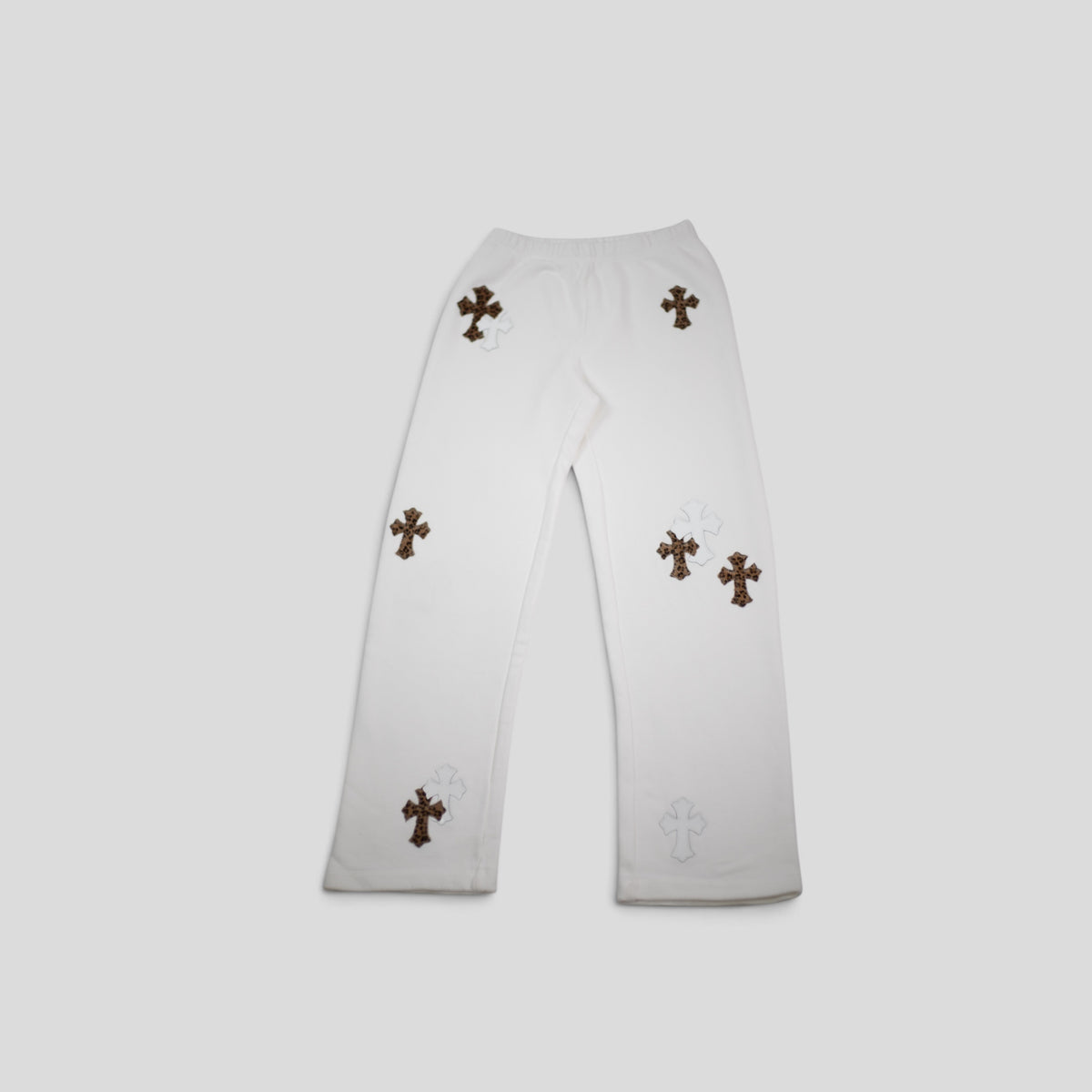 Chrome Hearts Leopard Cross Patch Sweatpants in White