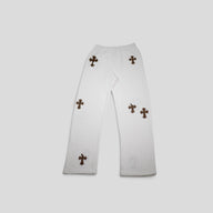 Chrome Hearts Leopard Cross Patch Sweatpants in White