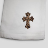 Chrome Hearts Leopard Cross Patch Sweatpants in White