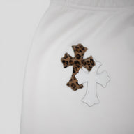 Chrome Hearts Leopard Cross Patch Sweatpants in White